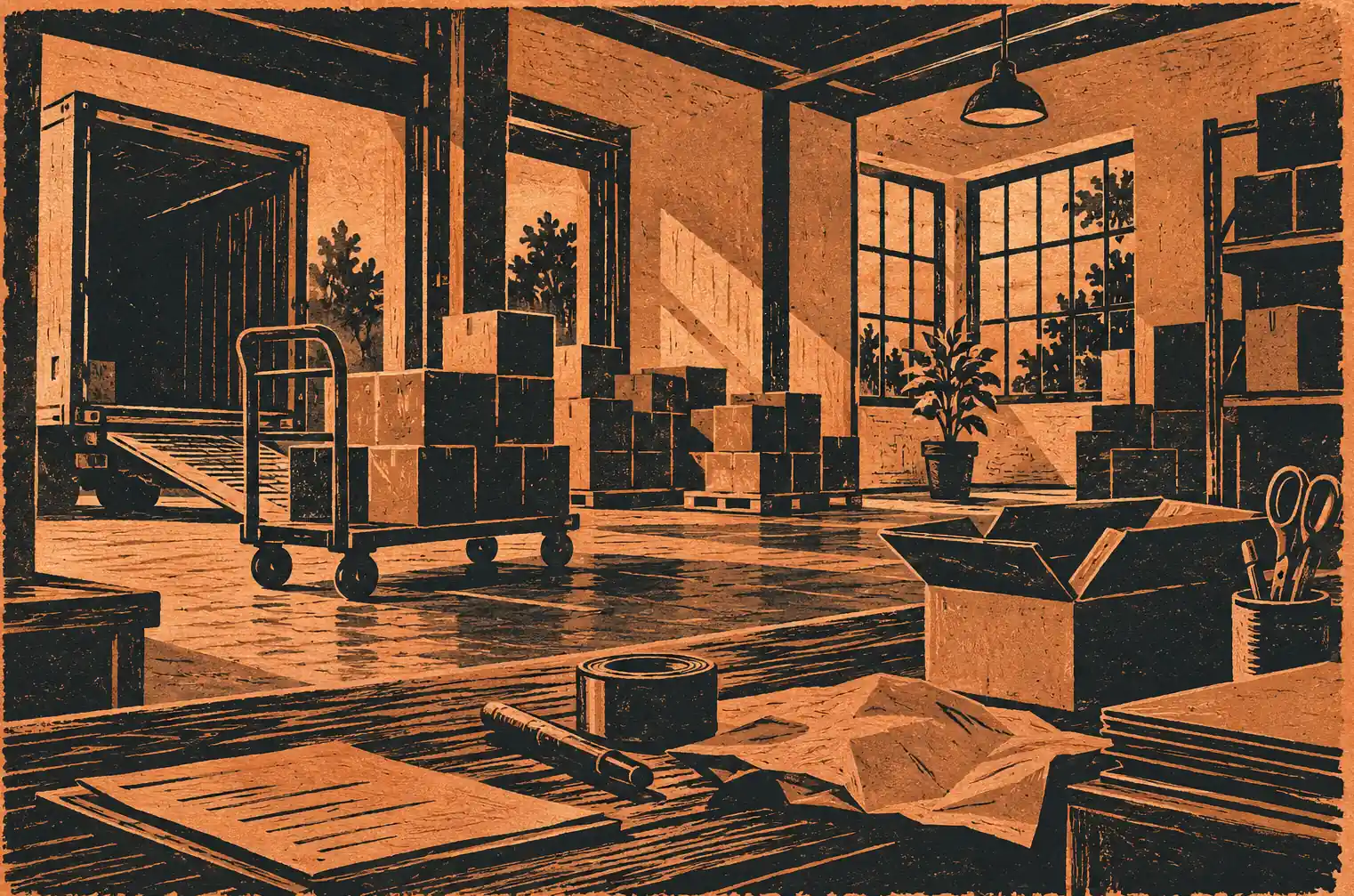 Illustration of distribution businesses and their working space